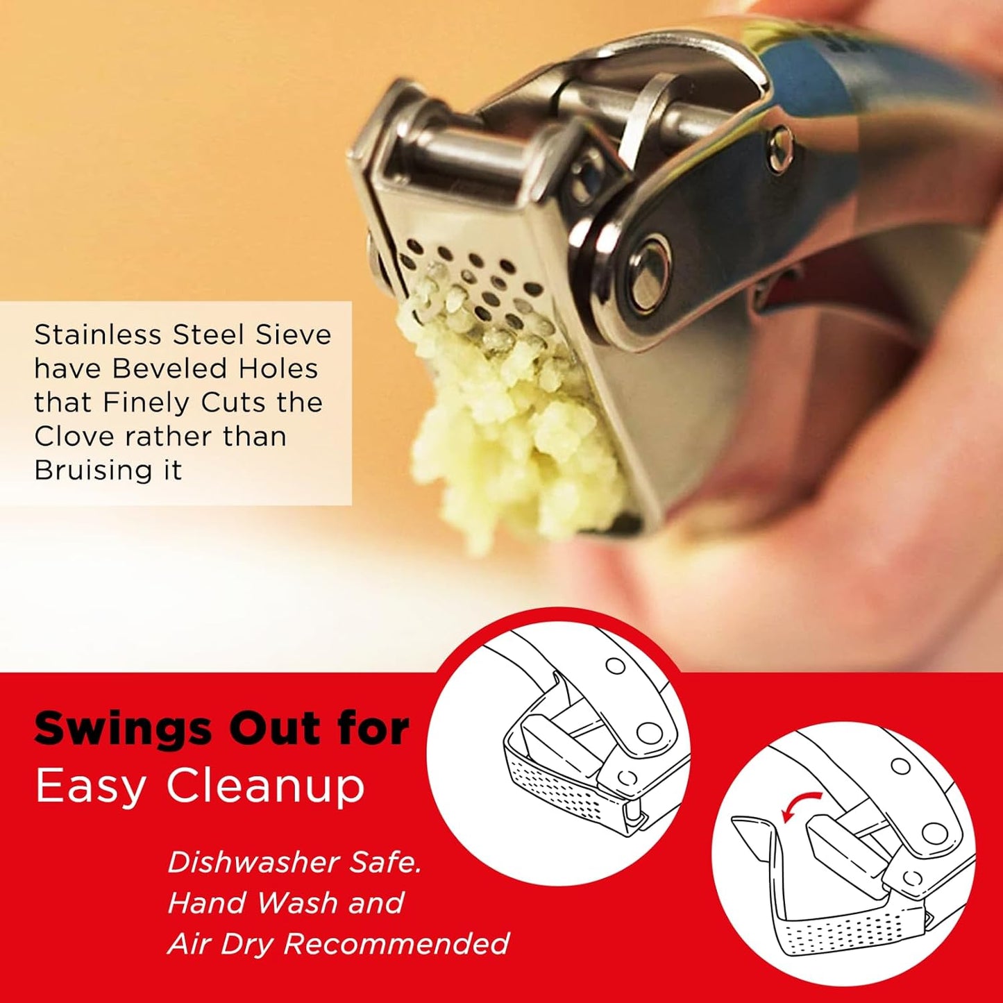 Epicurean Garlic Press, Stainless Steel, 6.5 x 1 x 1.5 inches, Silver