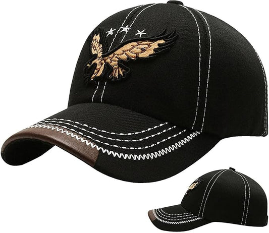 Men’s Eagle Embroidered Baseball Cap – Adjustable Vintage Dad Hat, Black