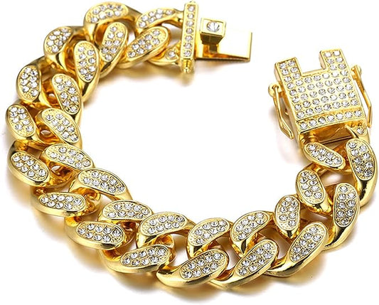 Retro Full Diamond Bracelet – Gold Plated Stainless Steel Jewelry for Women