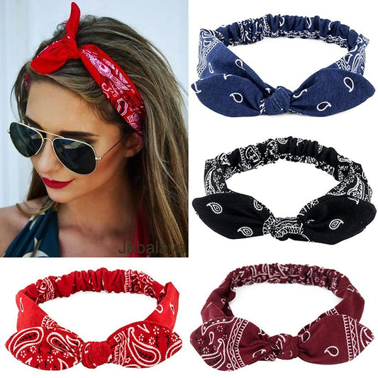 4 Pack Elastic Headbands Rabbit Ear Bow Headband Turban Head wraps Hair Band