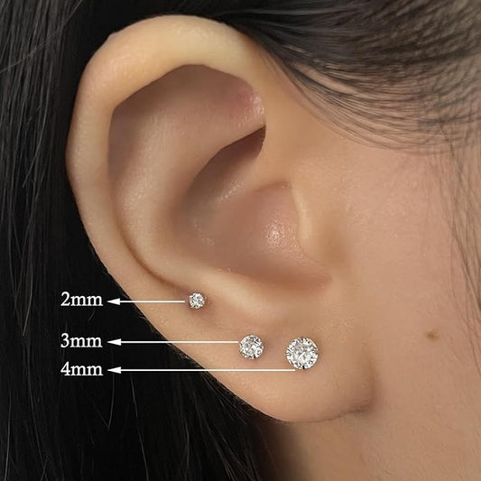 Sterling Silver Stud Earrings for Women 6 Pairs Hypoallergenic Tiny Cubic Zirconia Stud Set Cartilage Hoops