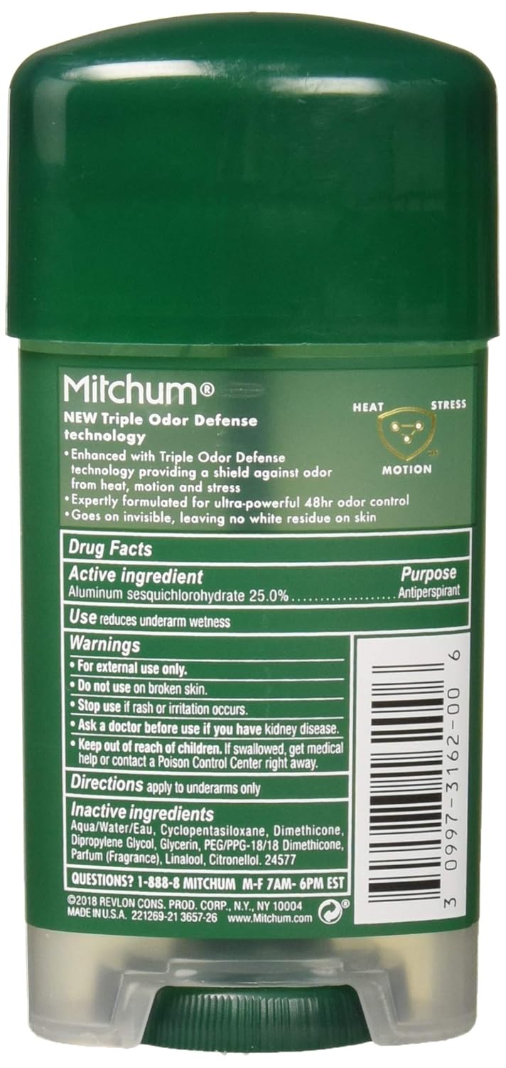 Mitchum Antiperspirant Deodorant Stick for Men, Triple Odor Defense Gel, 48 Hr Protection, Dermatologist Tested, Sport,green 2.25 oz (pack of 2)
