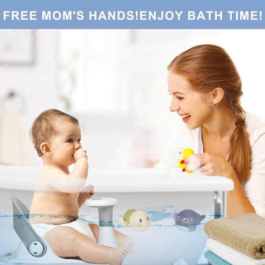 Baby Bath Seat with Thermometer – Non-Slip Toddler Bath Chair for Babies 6–24 Months, Supportive Baby Bathtub Seat for Sitting Up (Gray)