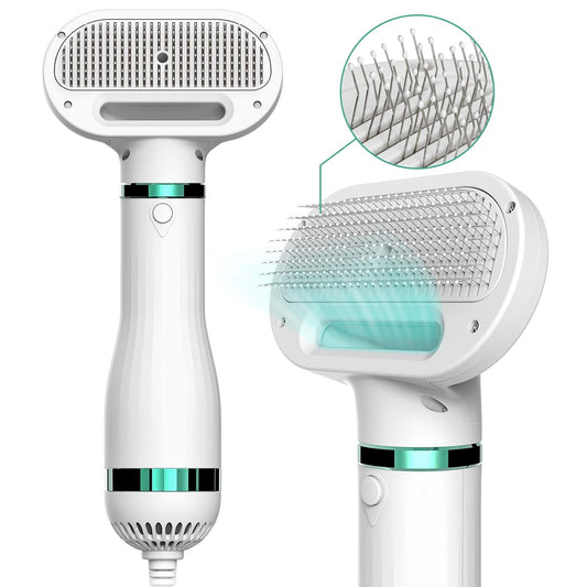 Pet Hair Dryer 2 with Slicker Brush, 3 Heat Settings, One-Button Hair Removal