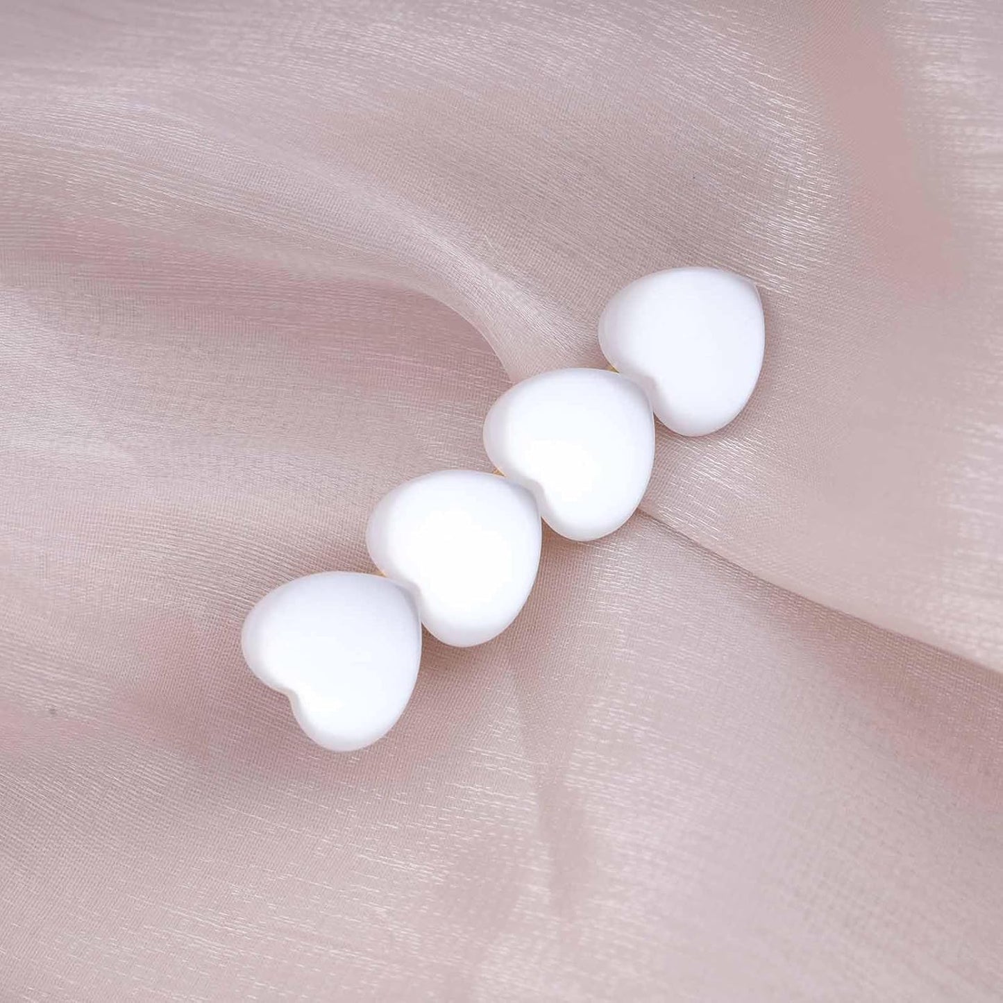White Heart Rhinestone Opal Hair Clip Pins - Heart Side Clip Head Clip