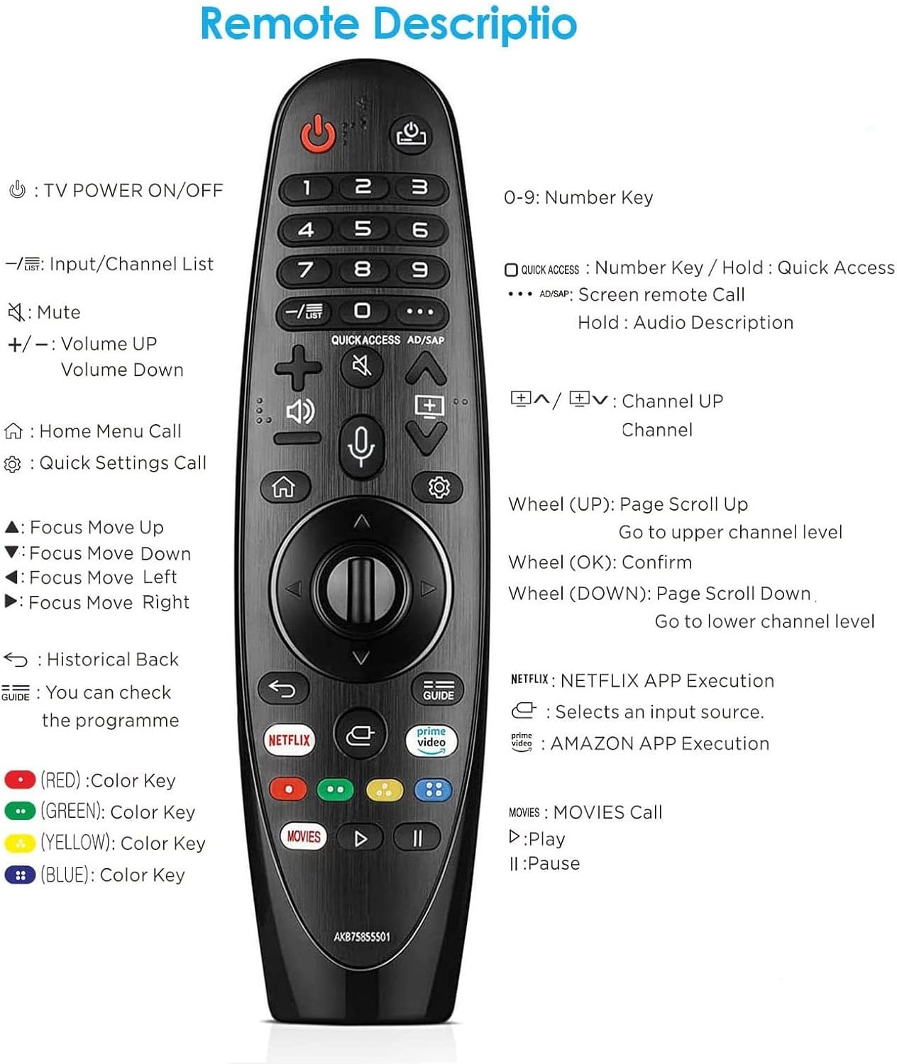 Universal Replacement Remote Control for LG TV AKB75855501 Remote, Compatible with All LG TV Models, AN-MR20GA AN-MR600G AN-MR650G ANMR650A