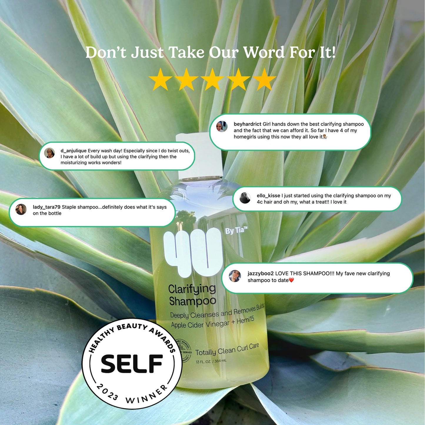 4U by Tia Clarifying Shampoo with Apple Cider Vinegar and Hemi15, 13 fl oz