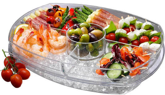 Flip-Lid Appetizers on Ice Tray – 15” Clear Serving Chiller for Parties, Buffet, and Events