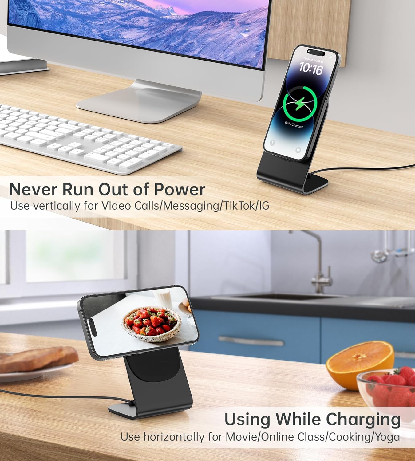 2 in 1 Magnetic Wireless Fast Charger with 20W USB-C Adapter & Aluminum Stand