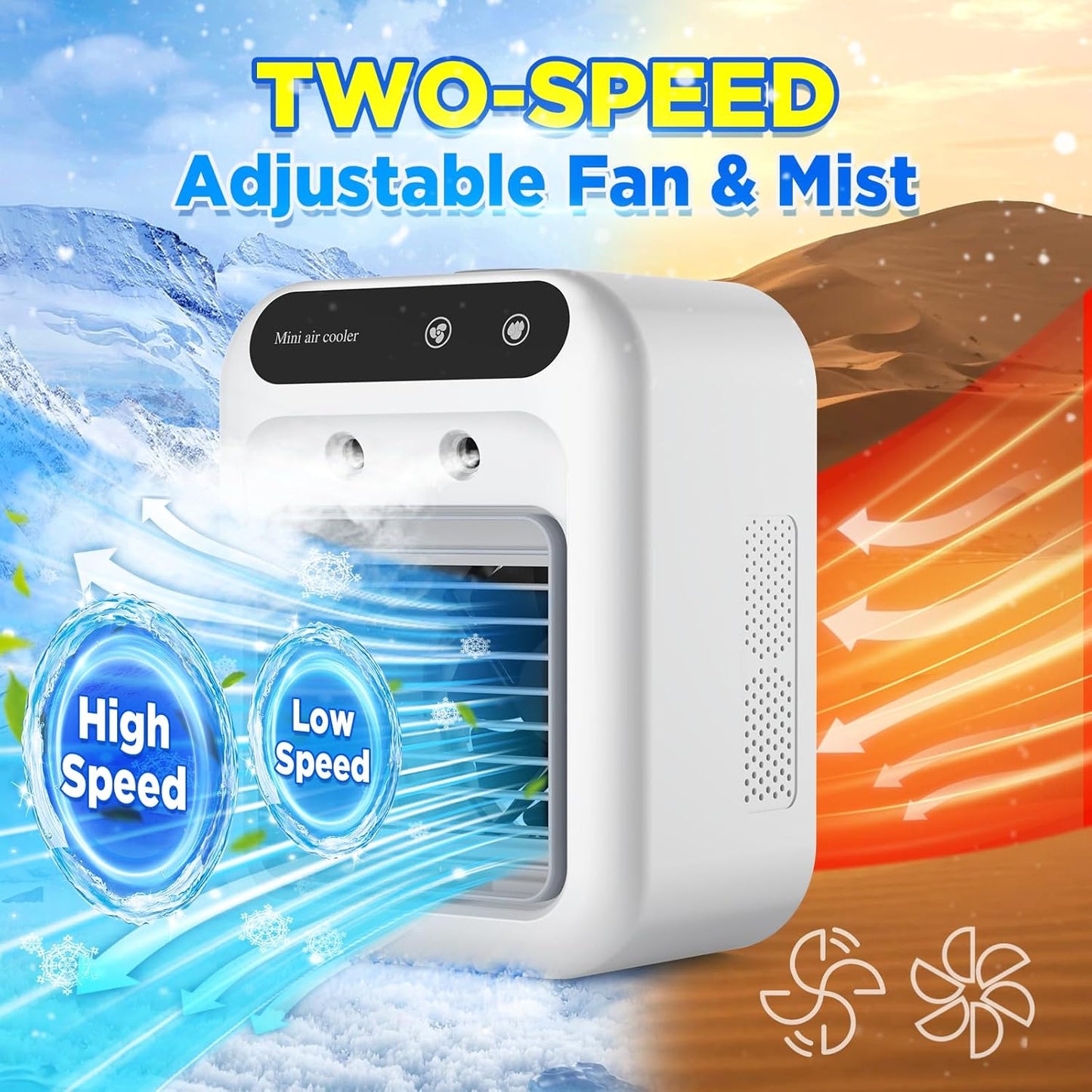 Portable Air Conditioners, 3-In-1 Cooling Fan Air Conditioner with 2-Speed Mist & Fan, Built-In 1800mah Battery, 500ml Water Tank, Portable Air Cooler for Traveling, Office, Living Room, Bedroom