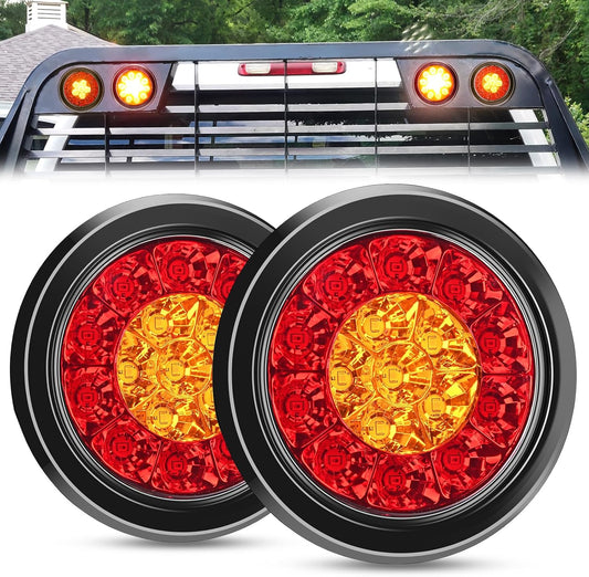 2PCS 4 Inch Round Red Amber LED Trailer Tail Lights