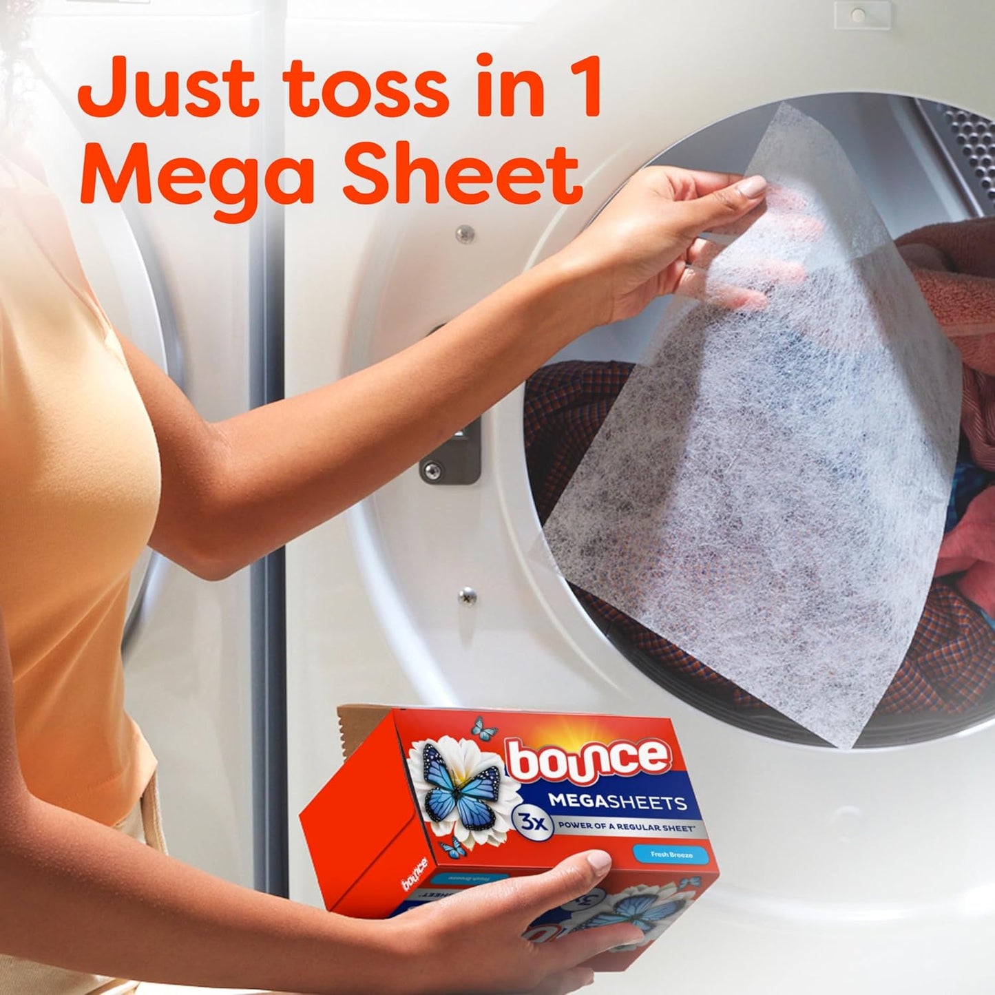 Bounce Mega Dryer Sheets, Fresh Breeze, 130 Count, Mega Fabric Softener Sheets with Static Control, Wrinkle Reduction, Extra Softness, Lasting Scent, Repels Lint