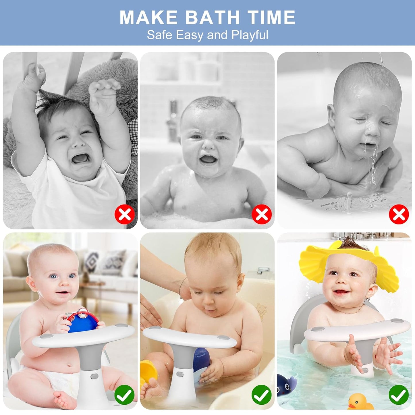 Baby Bath Seat with Thermometer – Non-Slip Toddler Bath Chair for Babies 6–24 Months, Supportive Baby Bathtub Seat for Sitting Up (Gray)