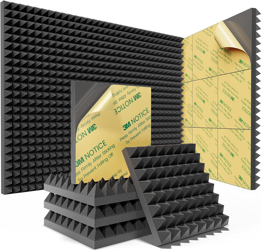 12 Pack Pyramid Sound Proof Foam Panels with Self-Adhesive, 12" X 12" X 2"