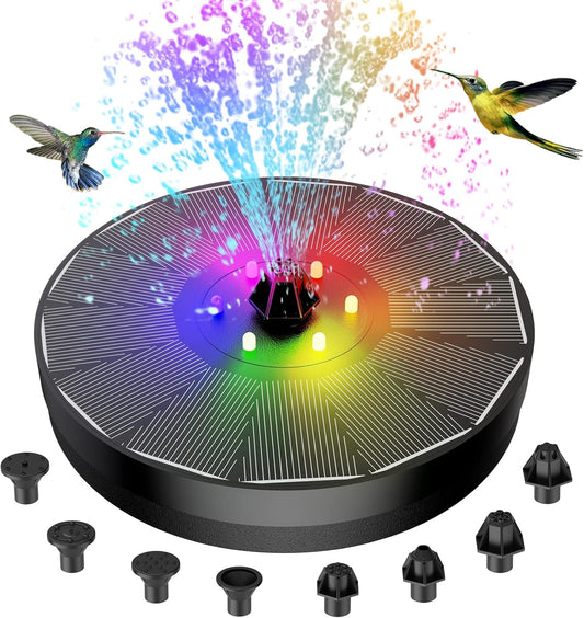 Solar Fountain, Powered Water 4W Pump for Bird Bath with LED Lights