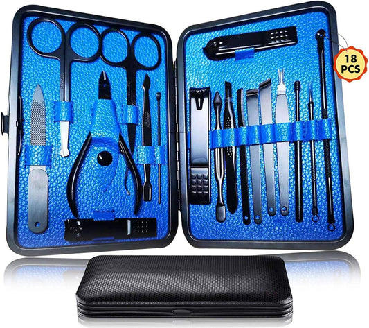 18-in-1 Stainless Steel Pedicure Manicure Set – Professional Grooming Kit with Travel Case for Men & Women