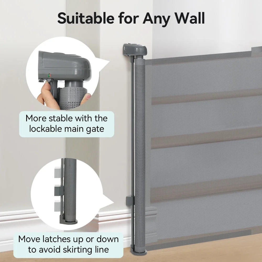 Baby Gates, Caveen Retractable Baby Safety Gate for Doorway,Stair, 34" x 55" ABS Retractable Mesh Gate,Gray