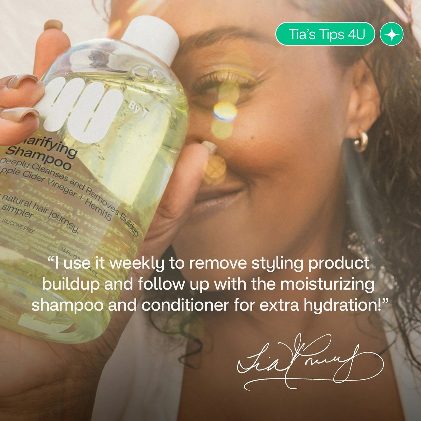 4U by Tia Clarifying Shampoo with Apple Cider Vinegar and Hemi15, 13 fl oz