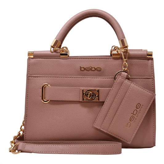 BEBE Alex quilted small satchel w/cc dusty rose