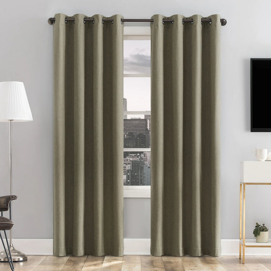 Sun Zero Tyrell Tonal Texture Draft Shield Fleece Insulated 100% Blackout Grommet Curtain Panel In Olive, 50"X84", Olive