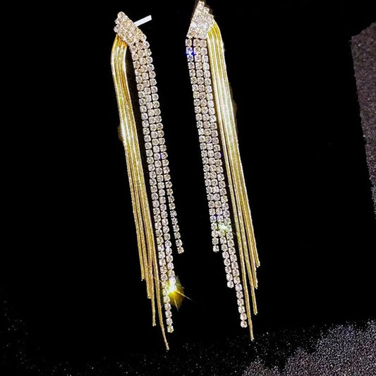 Fashion Geometric Copper Drop Earrings Tassel Zircon Copper Earrings