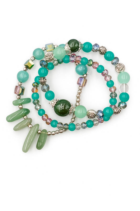 Multi-Layered Green Natural Stone Bracelet – Jade Charm Wrap for Women | Healing Crystal Beaded Stackable Jewelry