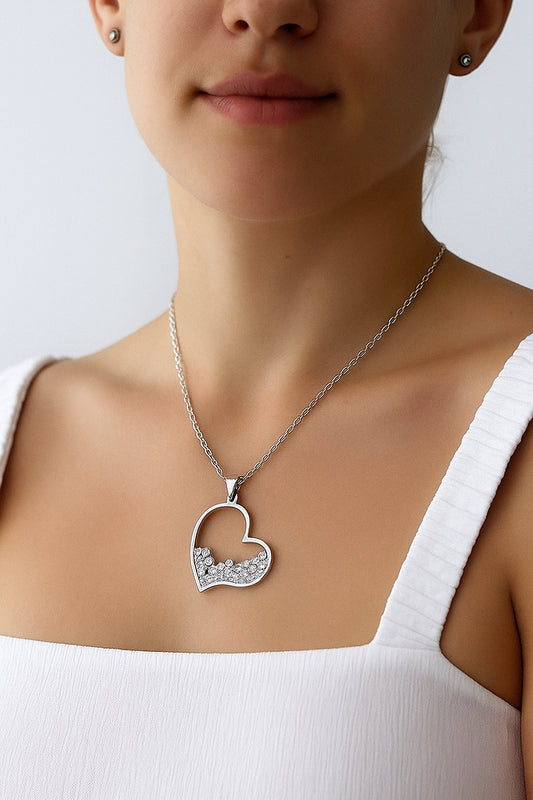 Heart-Shaped Crystal Pendant Necklace – Electroplated Alloy Jewelry