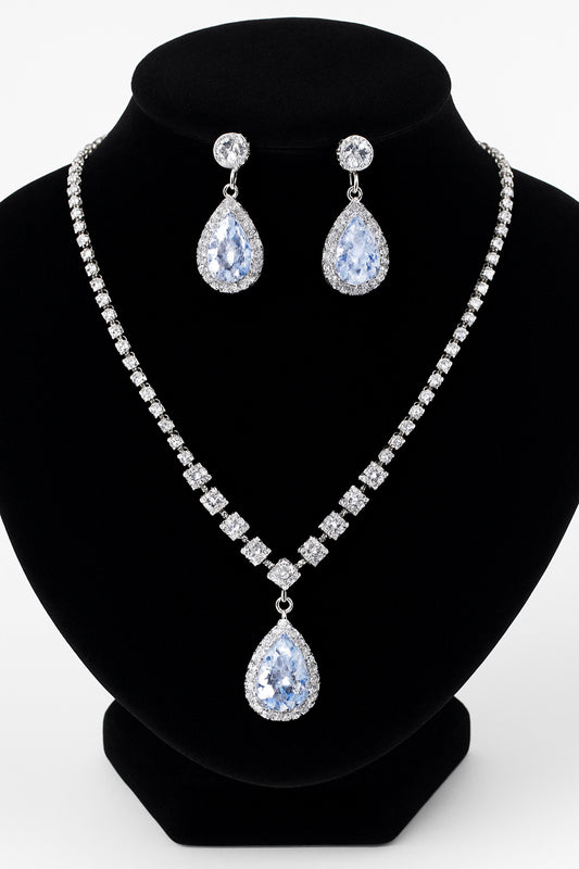 👰 Elegant Angel Teardrop Rhinestone & Zircon Bridal Jewelry Set – Necklace & Earrings for Weddings