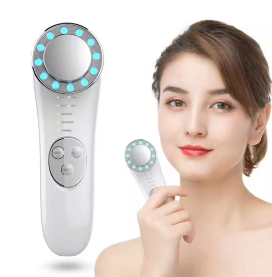 Microcurrent Facial Device for Skin Tightening & Lifting | 5-in-1 Face Massager & Roller Tool for Anti-Aging & Glow