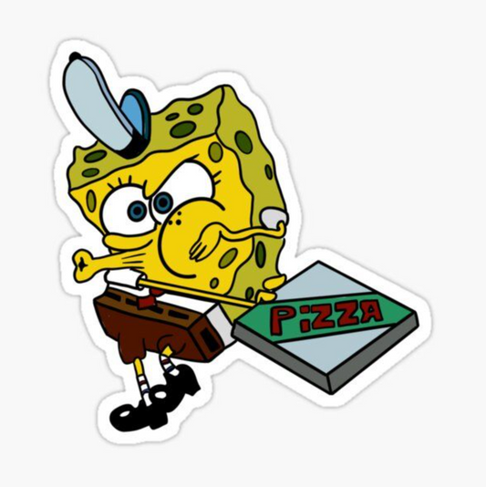 🍕 SpongeBob with Pizza Box Enamel Pin – Funny Cartoon Lapel Badge for Fans & Collectors