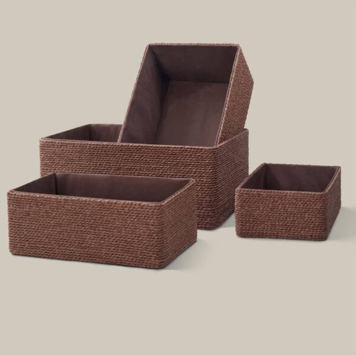 Recycled Wicker Storage Basket, Paper Rope Storage Baskets for Organizing Container Bins for Shelves Cupboards Drawer, Small Woven Basket Set of 4