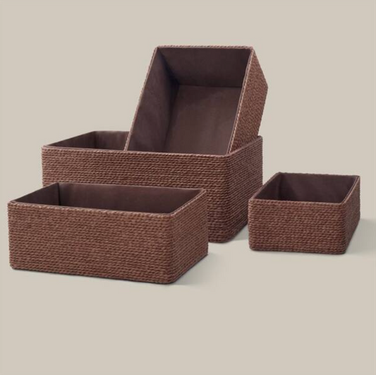 Recycled Wicker Storage Basket, Paper Rope Storage Baskets for Organizing Container Bins for Shelves Cupboards Drawer, Small Woven Basket Set of 4
