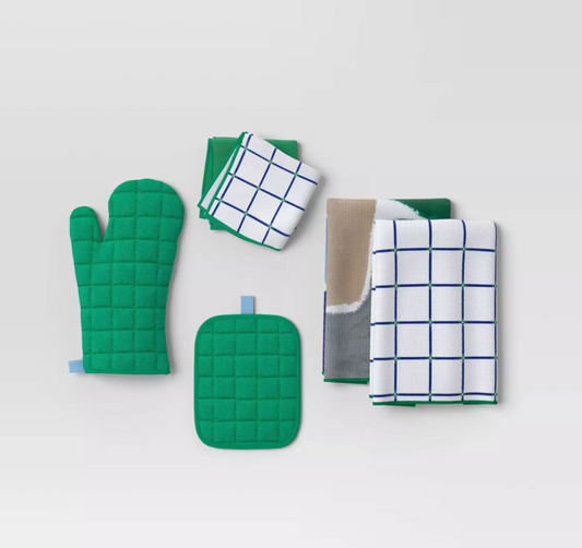 Room Essentials Kitchen Set: 2 Microfiber Towels, 2 Dishcloths, Pot Holders