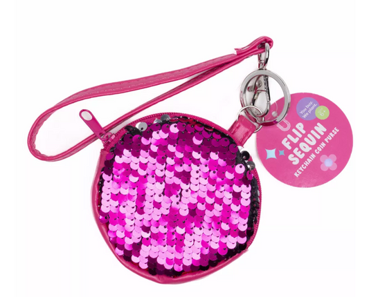 Flip Sequin Keychain Coin Purse Pink