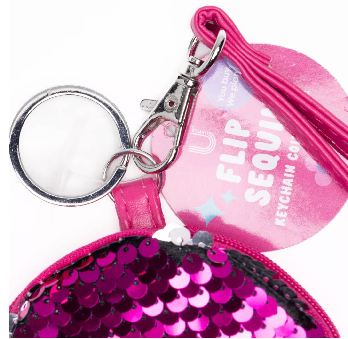 Flip Sequin Keychain Coin Purse Pink