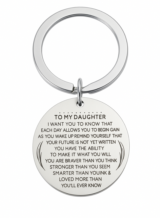 To My Daughter Keychain – Stainless Steel Engraved Gift from Mom & Dad