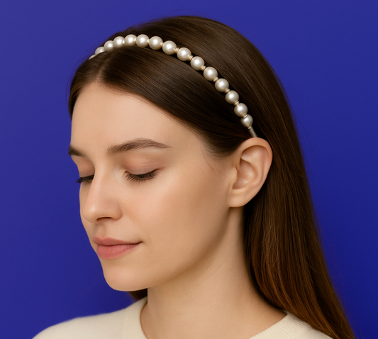 Korean Fashion Pearl Headband for Women – Simple Alloy Hairband with Flashing Diamonds