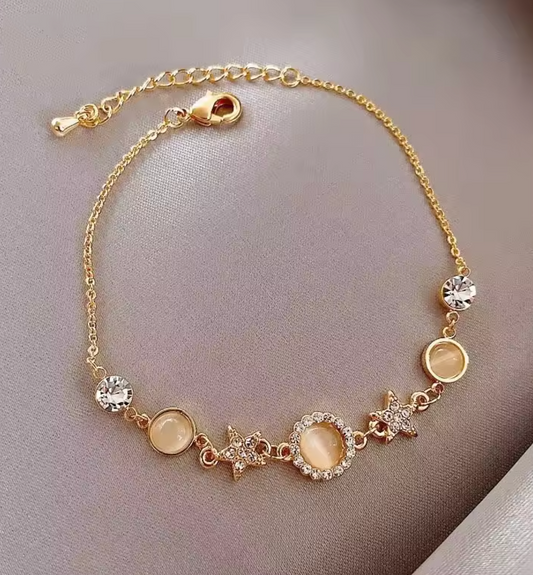Gold Plated Star & Opal Moon Bracelet – Dainty Celestial Jewelry 🌙⭐