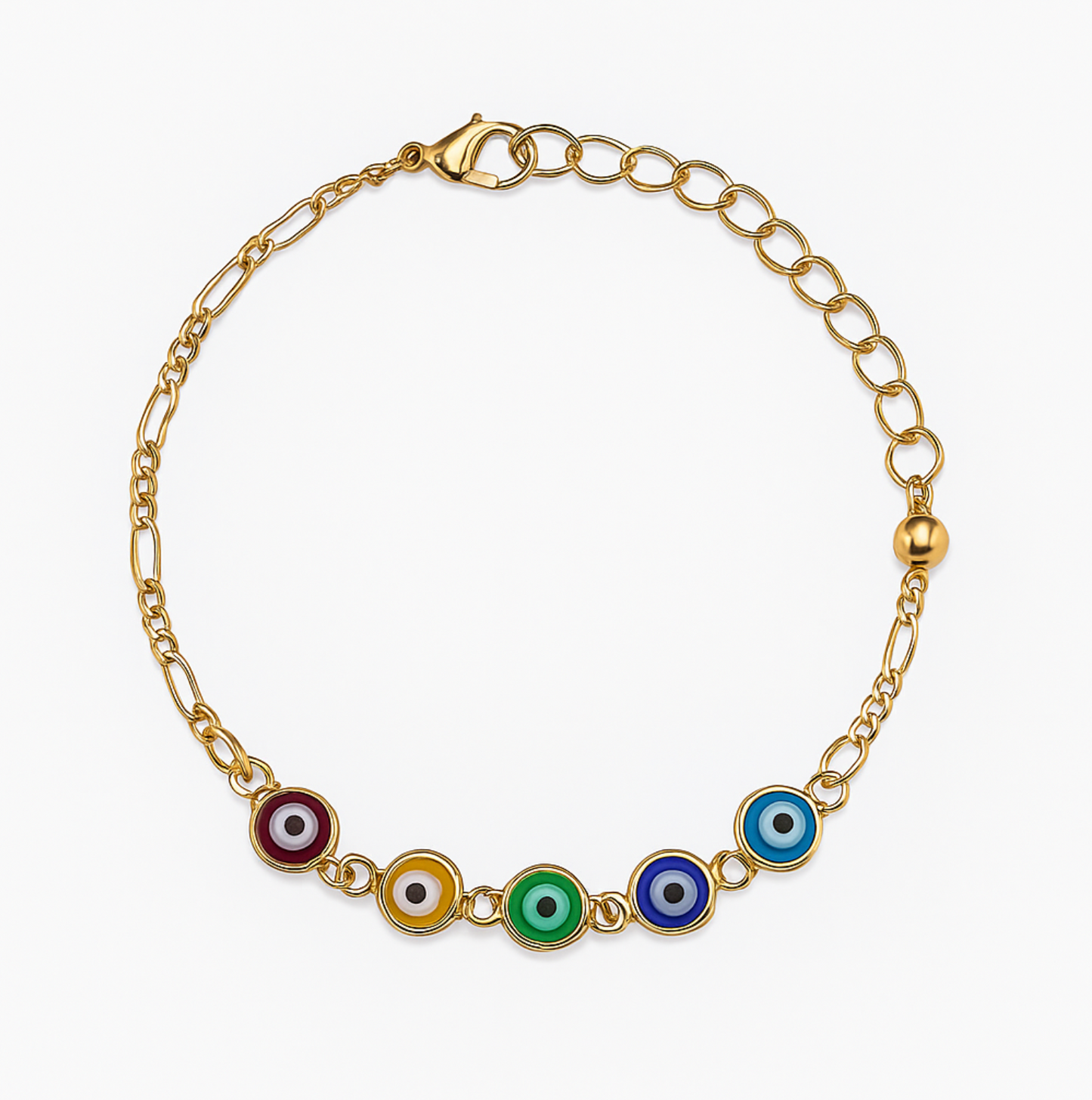 Colorful Evil Eye Figaro Chain Anklet Bracelet – Adjustable Protective Jewelry for Women & Girls