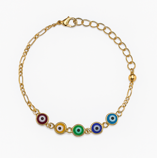 Colorful Evil Eye Figaro Chain Anklet Bracelet – Adjustable Protective Jewelry for Women & Girls