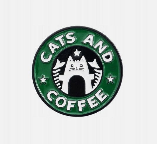 ☕🐱 Cats & Coffee Enamel Pin – Starbucks-Inspired Cute Cat Lapel Badge for Coffee Lovers