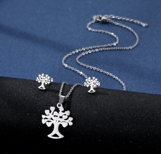 🌳 Tree of Life Stainless Steel Jewelry Set – Necklace & Earrings