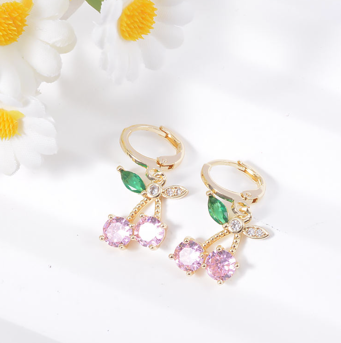 🍒 Pink Diamond Cherry Jewelry Set – Necklace & Earrings