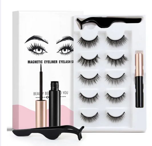 Magnetic Eyelashes Kit with Eyeliner and Applicator 5 Pair Mixed Style False Lashes Set