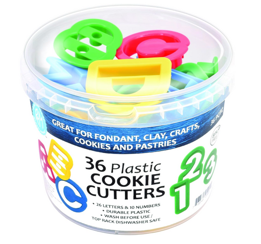 R&M International Alphabet and Number 1.5" Cookie Cutters, 36-Piece Bucket