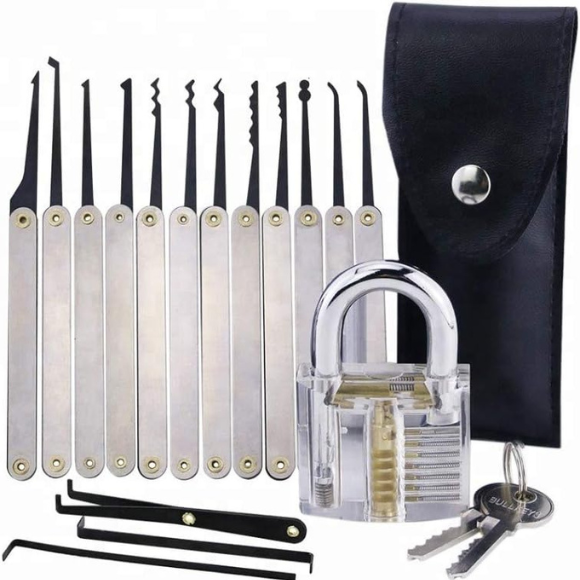 Lockpicking Practice Set – 15 PCS Stainless Steel Tools with Transparent Training Locks
