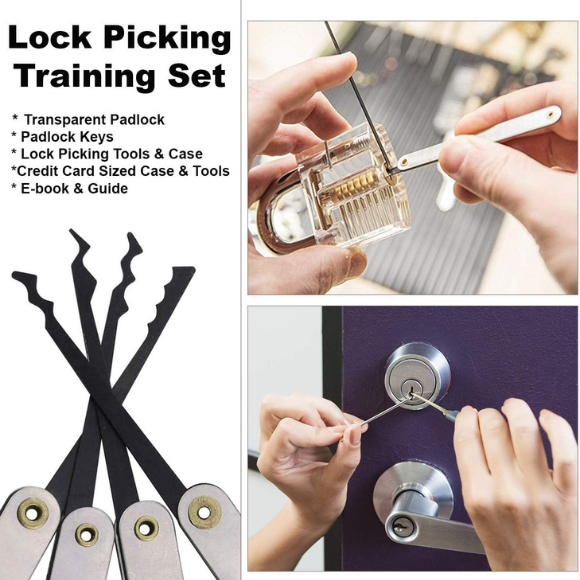 Lockpicking Practice Set – 15 PCS Stainless Steel Tools with Transparent Training Locks