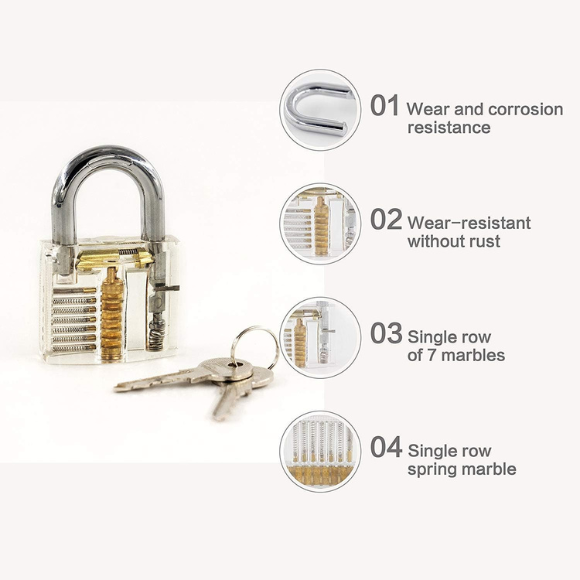 Lockpicking Practice Set – 15 PCS Stainless Steel Tools with Transparent Training Locks