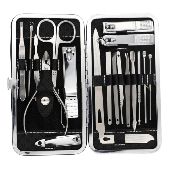 19-in-1 Stainless Steel Manicure Set – Professional Nail Clippers Grooming Kit with Leather Travel Case