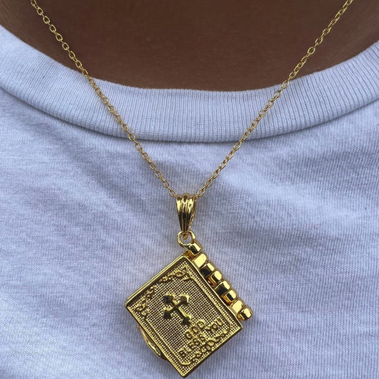 Holy Bible Book Pendant Necklace - Religious Prayer Christian Scripture